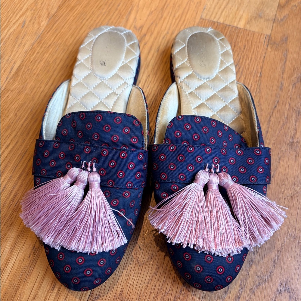 Birdies Women's Smoking Slipper Loafers in Navy and Pink